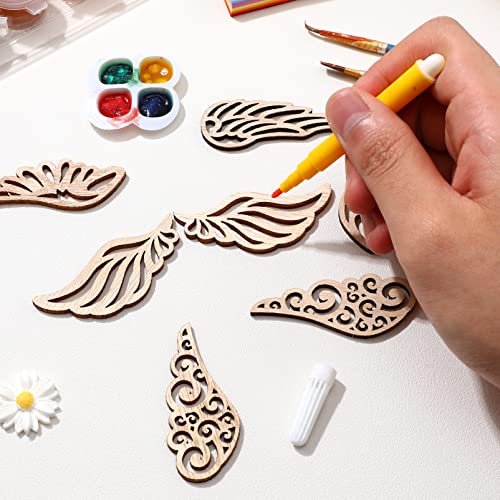 Abaodam 80Pcs Angel Wings Wooden Cutouts Angel Wings Wood Slices Unfinished Wood DIY Crafts Wings Wood Ornaments Embellishments Accessories Abaodam