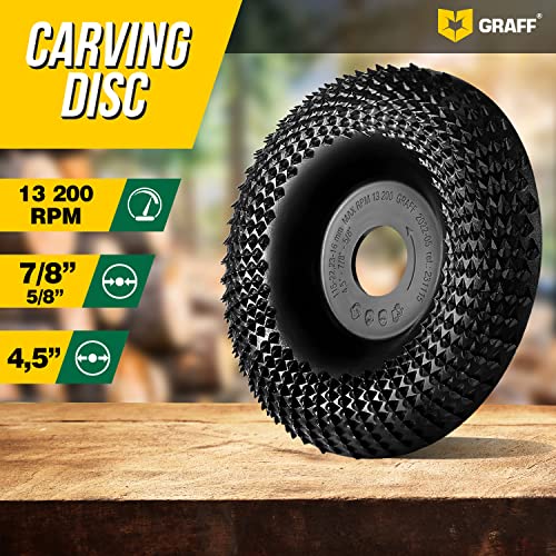 GRAFF Premium Wood Carving Disc 4 1/2 Inch for Angle Grinder - Shaping and Grinding Wheel for Wood, Drywall, Chipboard, Plastic - Woodworking Angle GRAFF
