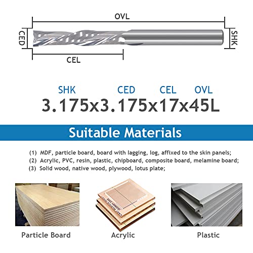 Hozly Downcut Bit 1/8" Shank Down Cut Spiral CNC Router Bits End Mill Tungsten Carbide Milling Cutter Set 5 Pack HOZLY