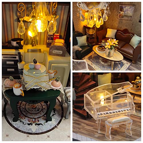 Lannso DIY Dollhouse Miniature Kit, Doll House Kit with Dust Proof Cover and Music Box, Mini Wooden Dollhouse Toys for Adult Gift(M2132) Lannso