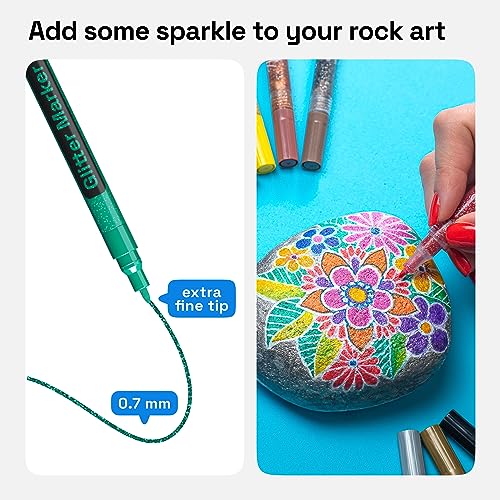 Glitter Paint Pens for Rock Painting, Stone, Ceramic, Glass, Wood, Fabric, Scrapbooking, DIY Craft Making, Art Supplies, Card Making, Coloring. Set ARTISTRO