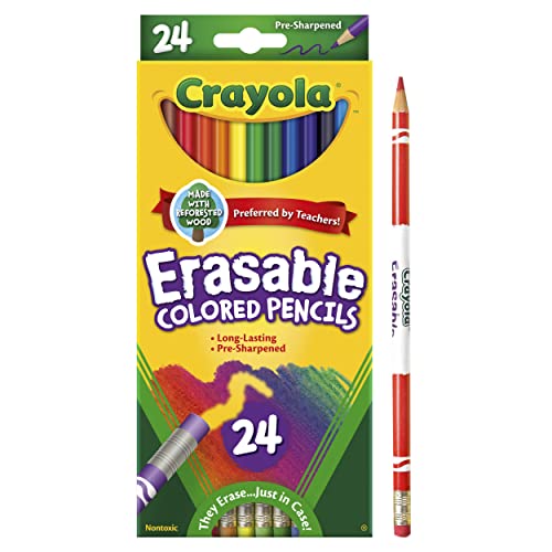 Crayola Erasable Colored Pencils, Kids At Home Activities, 24 Count, Assorted, Long Crayola