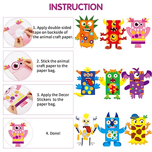 WATINC 9Pack Monster Hand Puppets Art Craft Paper Sock Puppet Toys DIY Making Your Own Puppet Kits Early Learning Classroom Family Storytelling Games WATINC