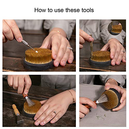 WANDIC Flower Frog Set, 4 Pcs Ikebana Tools Round Flower Holder & Needle Straightening Tool & Cleaning Brushes for Floral Arrangement Art WANDIC