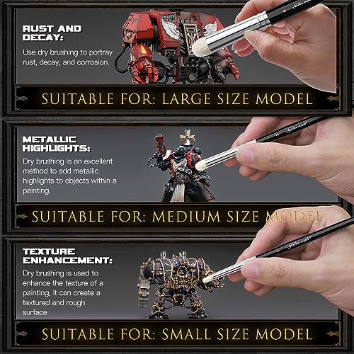 Dry Brush Miniature Painting Drybrush Set - 6PC Golden Maple Professional Modellers Miniature Paint Brushes for Warhammer 40k, DND Miniatures, golden maple