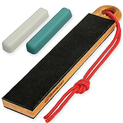 BeaverCraft Pocket Leather Strop Kit LS9P02 Stropping Leather with Knife Polishing Compound - Leather Strop for Knife Sharpening, Carving Knife Strop