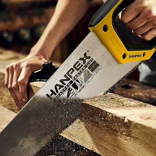 Hanpex 14" Pro Hand Saw, 11 TPI Fine-Cut Handsaw - Sharp Manual Saw Idea for Cutting Wood, Sawing, Gardening, Trimming, Plastic Pipe, Drywall Hanpex