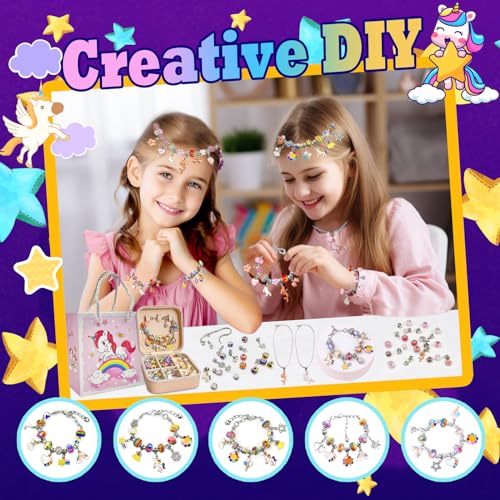 BEIKEETOO Charm Bracelet Making Kit for Girls 8-12 DIY Bead Jewelry Making Kit with Box, Unicorn Mermaid Arts and Crafts for Kids 6-8 Gifts for Girl BEIKEETOO