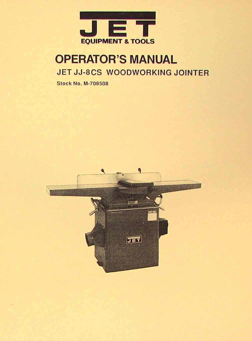 Asian JET JJ-8CS Geetech CT-200 8" Wood Jointer Operator's & Parts Manual WoodArtSupply