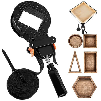 Feekoon 1 Pack Strap Clamps for Woodworking, Quick Release Band Clamps with 4 Corner Claws, Thick and Sturdy Belt Clamps, Adjustable Picture Frame