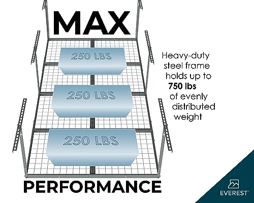 Everest Max 4 x 8 Overhead Garage Storage Rack, Heavy Duty Shelving, Adjustable Garage Storage Home Organization Storage Rack, 750lbs Weight Everest
