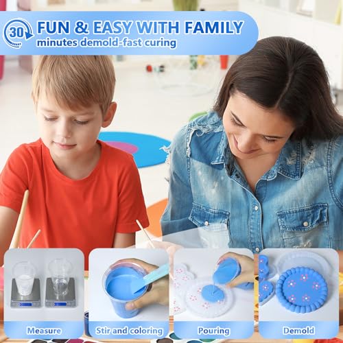 JDiction ResinCrete Kit, All-in-One Kit Easy for Beginners, 20-30Minutes Demold, Include Water-Based Eco-Friendly Casting Powder, Mold & Pigment, JDiction