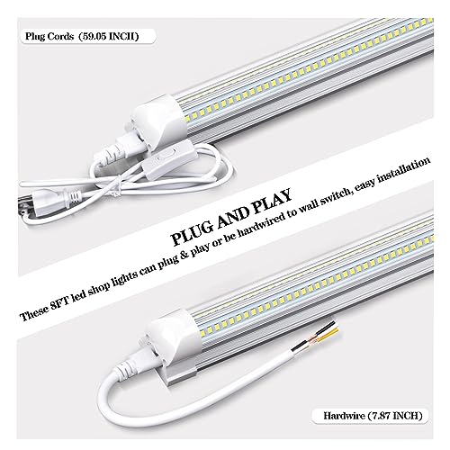 Gugsey 8Ft LED Shop Light Fixture - 100W 15500LM T8 Shop Lights for Garage, 6000K 8 Foot Daylight V Shape Linkable Garage Lights, High Output Clear Gugsey
