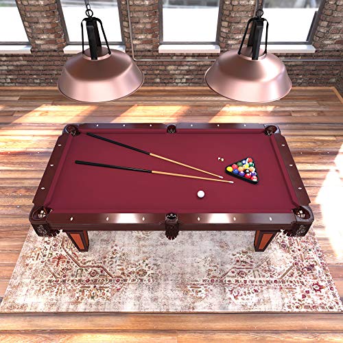 Fat Cat by GLD PRODUCTS Reno 7.5’ Pool Table with Dark Cherry Finish and Wine Colored Cloth, Accuslate Billiard Surface for Consistent Straight Fat Cat by GLD Products