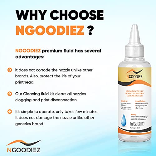 NGOODIEZ Printhead Cleaning Kit for Inkjet Printers Epson, HP, Brother, or Canon - Universal Print Head Cleaner Kit for Printer Nozzle - Works on NGOODIEZ