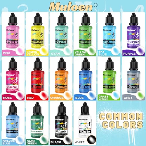 Airbrush Paint Set - 24 Colors Airbrush Paint with 2 Cleaning Brush, Ready to Spray Airbrush Kit, Water Based Acrylic Air Brush Paint Kit for Artists Muloen