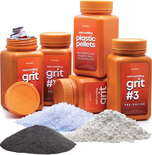 Dan&Darci Rock Tumbler Grit Refill Kit - 3.5 Pounds Grits Media + Poly Plastic Pellets - Rocks Polishing Refills for Any Brand Rock Tumblers - Rock Dan&Darci