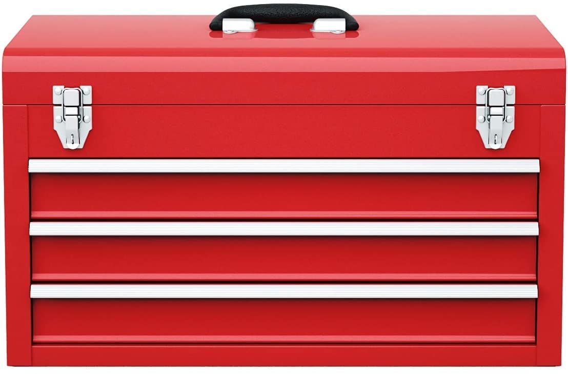 IRONMAX Portable Tool Box, Lockable Steel Tool Chest Cabinet w/ 3 Drawers & Top Tray, 3-Drawer Toolbox for Household, Warehouse, Repair Shop, Red Generic