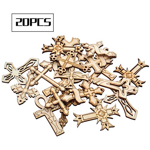 Hendevl Wooden Crosses Bulk,20pcs Mixed Natural Wood Crosses Charms for Crafting Jewelry Making Hendevl