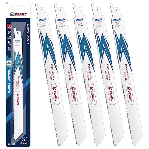 EZARC Reciprocating Saw Blade Bi-Metal Cobalt Sabre Saw Blades for Metal Cutting 9-Inch 14TPI R922PM (5-Pack) EZARC