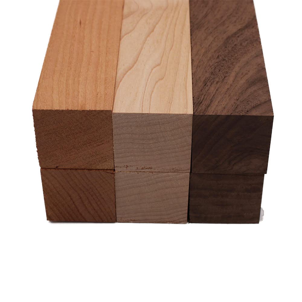 Maple, Walnut, and Cherry Turning Blank Variety Pack 2" x 2" (6pcs) (2" x 2" x 24") Barrington Hardwoods