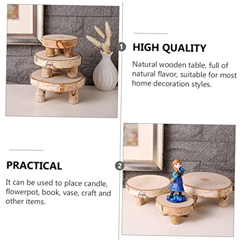 EXCEART 3 Pcs Solid Wood Ornaments Round Wood Cake Stand Cupcake Ornament Wood Tea Light Candle Holders Wood Flower Pot Holder Tiered Tray Wood Slice EXCEART