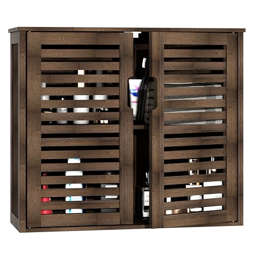 HITNET Walnut Wall-Mounted Medicine Cabinet with Bamboo Shelves - Stylish Bathroom Storage Organizer HITNET