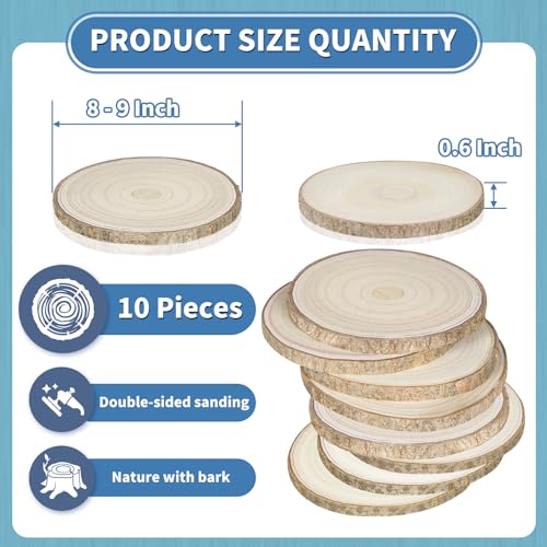 Dakcew Wood Slices 10Pcs Wood Rounds 8-9 Inches,Wood Slices for Centerpieces,Wood Cookies,Wood Centerpieces for Tables Wood Slices for DAKCEW