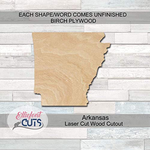 Arkansas Wood Cutouts for crafts, Laser Cut Wood Shapes 5mm thick Baltic Birch Wood, Multiple Sizes Available Elliefont Styles