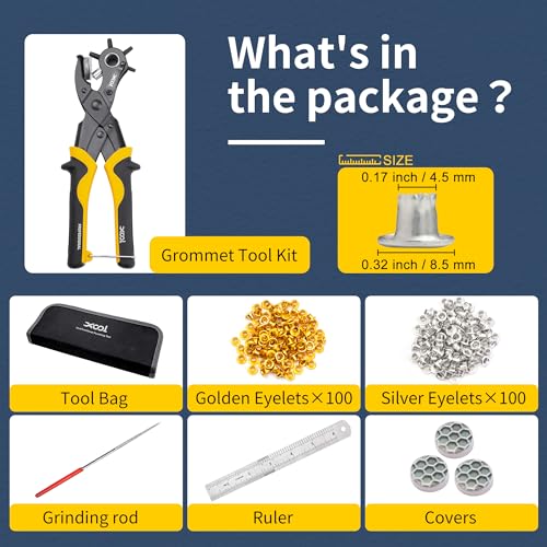 XOOL 2 in 1 Leather Hole Punch Eyelet Tool Kit, Metal Eyelets for Fabric, Hole Puncher, Grommet Pliers, for Shoes Leather Clothes Belt XOOL