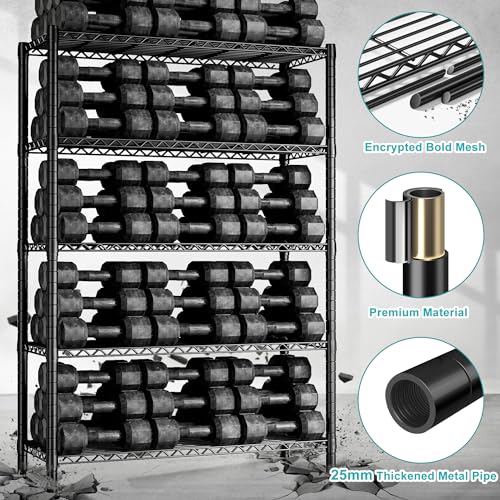 REIBII Storage Shelves with Wheels, Wire Shelving Unit with Wheels, 75.6"H Heavy Duty Shelving, Metal Shelves for Storage, Pantry Shelves for REIBII