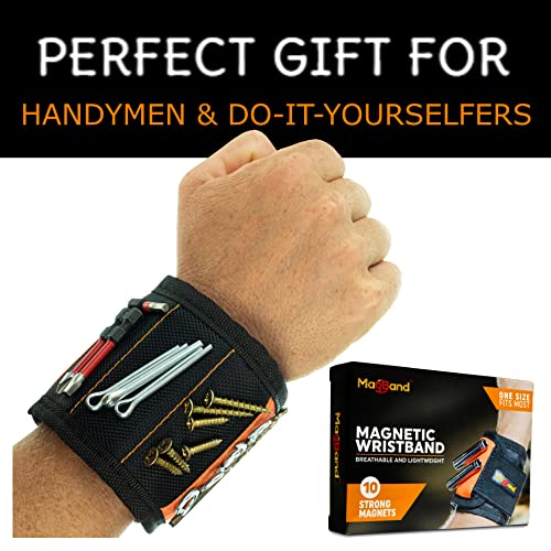 MagBand Magnetic Wristband for Holding Screws, Nails and Drilling Bits - 10 Strong Magnets - Men & Women's Tool Bracelet - Gift Ideas for Dad Husband Magband