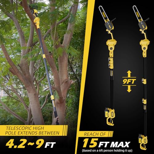 TROOZY Cordless Pole Saw & Mini Chainsaw 2-IN-1, 21V 3Ah Battery Powered 6 Inch Brushless Electric Rotatable Pole Saw, 15-Foot Max Reach & Troozy