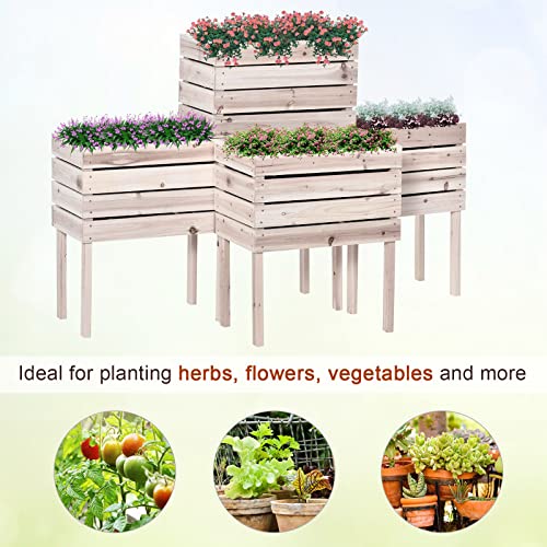 Outsunny 4PCS Raised Garden Bed, Wooden Elevated Planter Box Kit with Bed Liner, DIY Shape, for Flowers Vegetables Outsunny