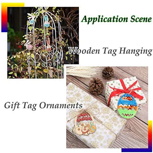 Pandahall 48pcs Unfinished Wood Easter Ornaments Egg Bunny Duck Tulip Chicks Wooden Blank Cutout Slices with 70pcs Hemp Cord 48pcs Wiggle Googly Eyes PH PandaHall