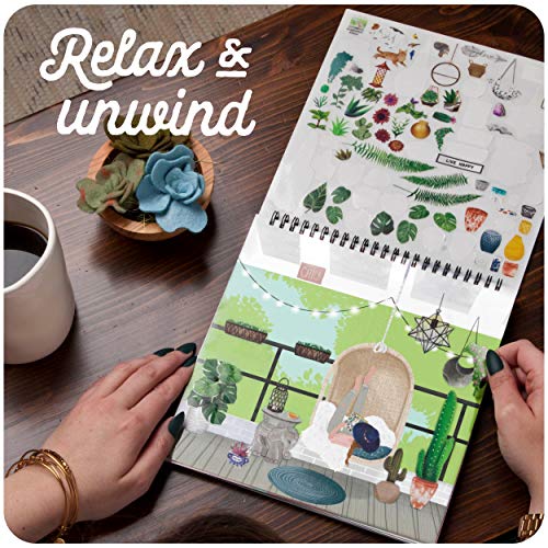 Sticker & Chill Sticker Book for Adults – 800+ Repositionable Clings Create Designs on 10 Spiral Bound Scene Pages – Easy, Fun & Stress Relieving Craft Crush