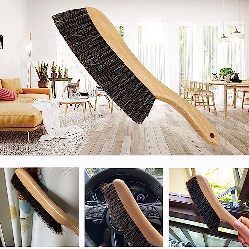 Horse Hair Brush Hand Broom Dusting Brush for Home Cleaning, Wood Handle Soft Brush Duster for Counter Furniture, Bed, Bench Fireplace,Car, Shop VEEBELL
