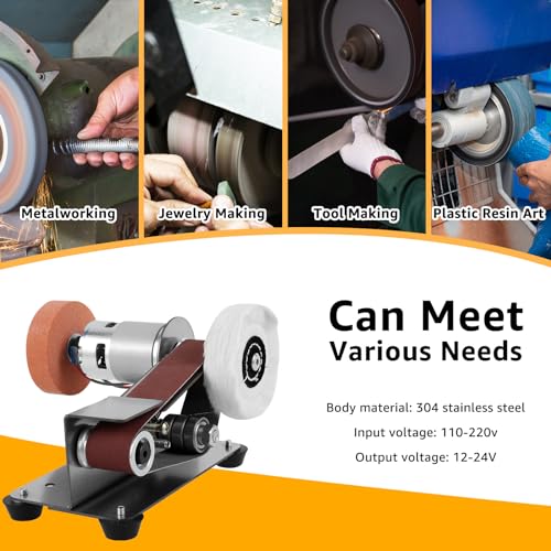 Mini Belt Sander, 15° Electric Knife Sharpener Bench Grinder Sanding Machine, 7 Adjustable Speed Electric Belt Grinder, Low Noise Cutter Sharpener Tzdxfgl