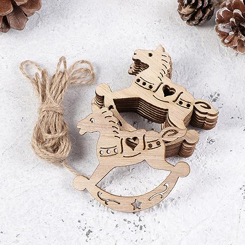 MAGICLULU 20pcs Unfinished Rocking Horse Wood Slice Hollow Wooden Horse Pattern Cutouts Hanging Wooden Horse Christmas Tree Ornament for Christmas MAGICLULU