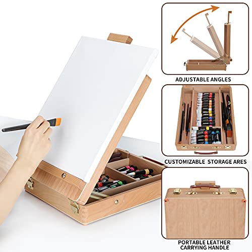 69 Pcs Artists Painting Set with Wood Box Easel,48×12ML Acrylic Painting Set, Canvas 9x12 inches, Wood Palette, Palette Knife Art Supplies, Paint Set Senmink