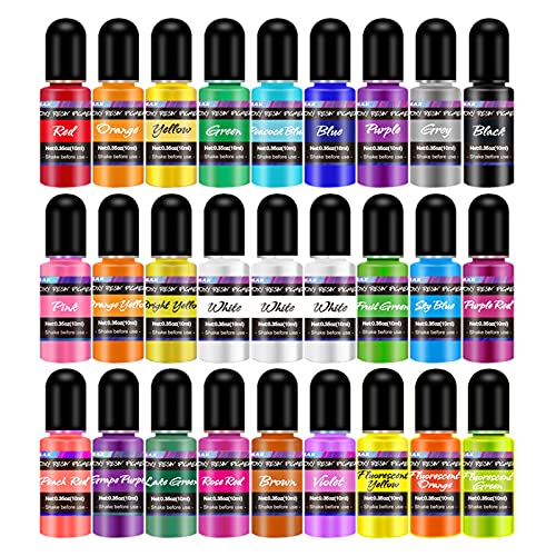 Epoxy Resin Pigment, M.A.K 27 Bottles Transparent Liquid Dye High Concentration Resin Colorant for Crafts Art Coloring, Painting, Jewelry DIY Making, M.A.K