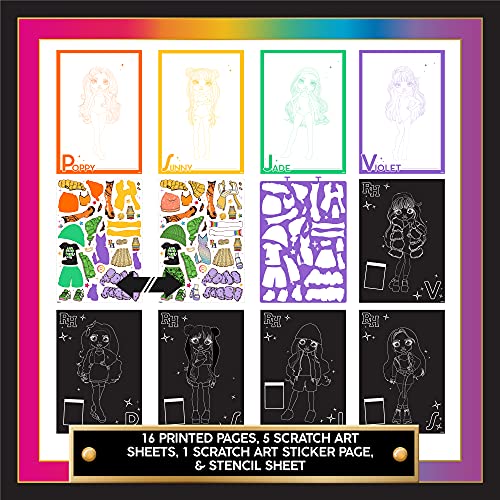 Horizon Group USA Rainbow High Scratch ‘n Style Fashion Sketchbook, Scratch Art, Coloring Book, Includes Stencils, Crayons, Scratch Art Stickers & Horizon Group USA
