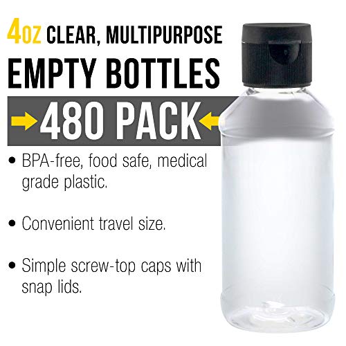 U.S. Art Supply 4 ounce Squeeze PET Plastic Bottles with Flip Cap - BPA-free, food safe, medical grade plastic, acrylic pouring paint Great For Hand US Art Supply