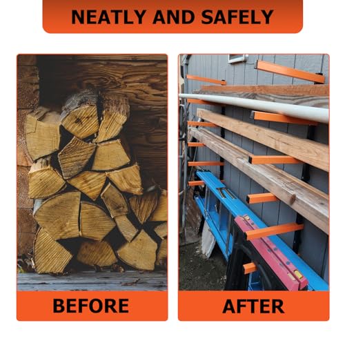 ECOTRIC 6 Levels Shelf Lumber Rack Lumber Storage Rack Lumber Organizer Wood Organizer Steel Wall Mounted Max 600 Lb (1 Pack) ECOTRIC