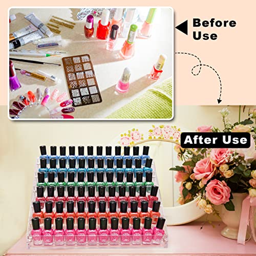 FFowcye Nail Polish Organizer, 6 Layers Acrylic Nail Polish Holder Rack Sunglasses Storage Essential Oils Display Shelf Stand Holds Up to 72 Bottles FFowcye