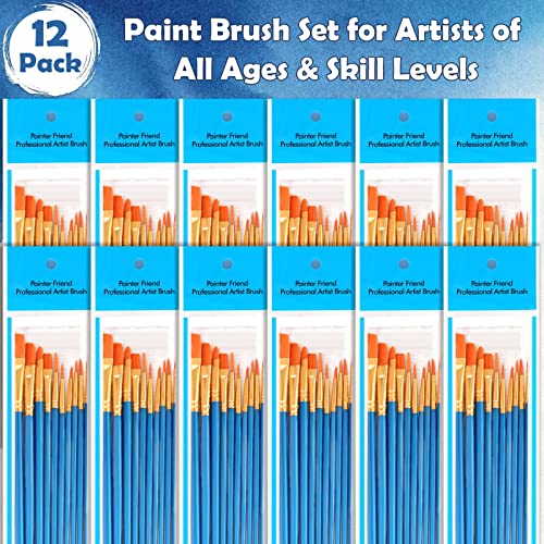 Paint Brushes, 12 Pack 120 Pcs Nylon Hair Brushes Set Acrylic Painting Brushes Multipurpose Paint Brush for Canvas Watercolor Face Painting Fabric PAXCOO