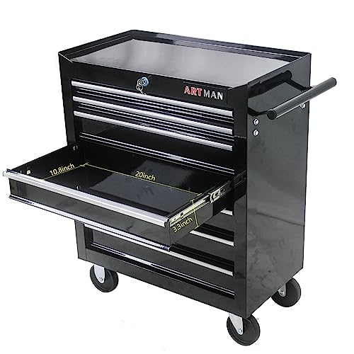 EliteZ 7-Drawer Rolling Tool Box, Tool Chest with Wheels and Locking System,High Capacity Tool Storage Cabinet Organizer (Black) EliteZ