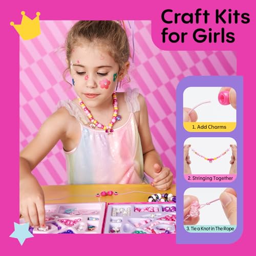 Tomons Charm Bracelet Making Kit for Girls, Beads for Jewelry Making Kit, Arts & Crafts Gift for Ages 3-12, Girls Toys 3 4 5 6 7 8 9 10 Year Old Girl Tomons