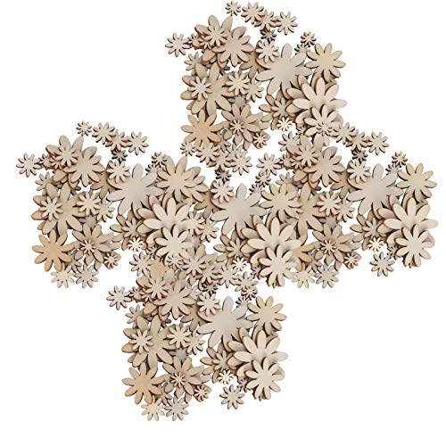 250Pcs Wooden Flowers Wood Cutout Flower Shape Unfinished Wooden Flower Slices with Mixed Sizes for Christmas Wedding Party DIY Crafts Decor TOPINCN
