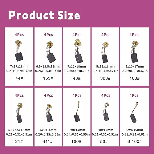 Electric Motor Carbon Brushes 40Pcs 10 Different Models of Carbon Brushes Suitable for The Maintenance of Carbon Brush Motors BZRR